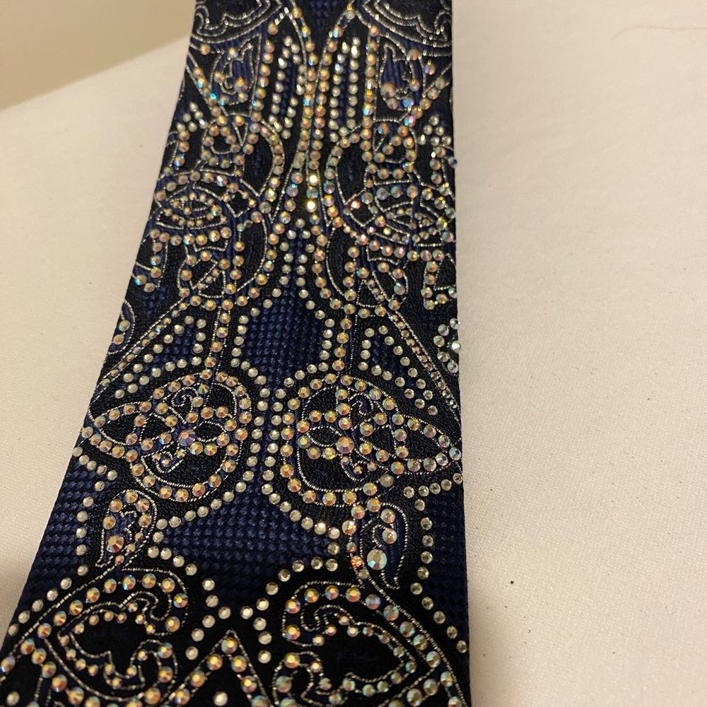 Rhinestone Blue Silk Tie